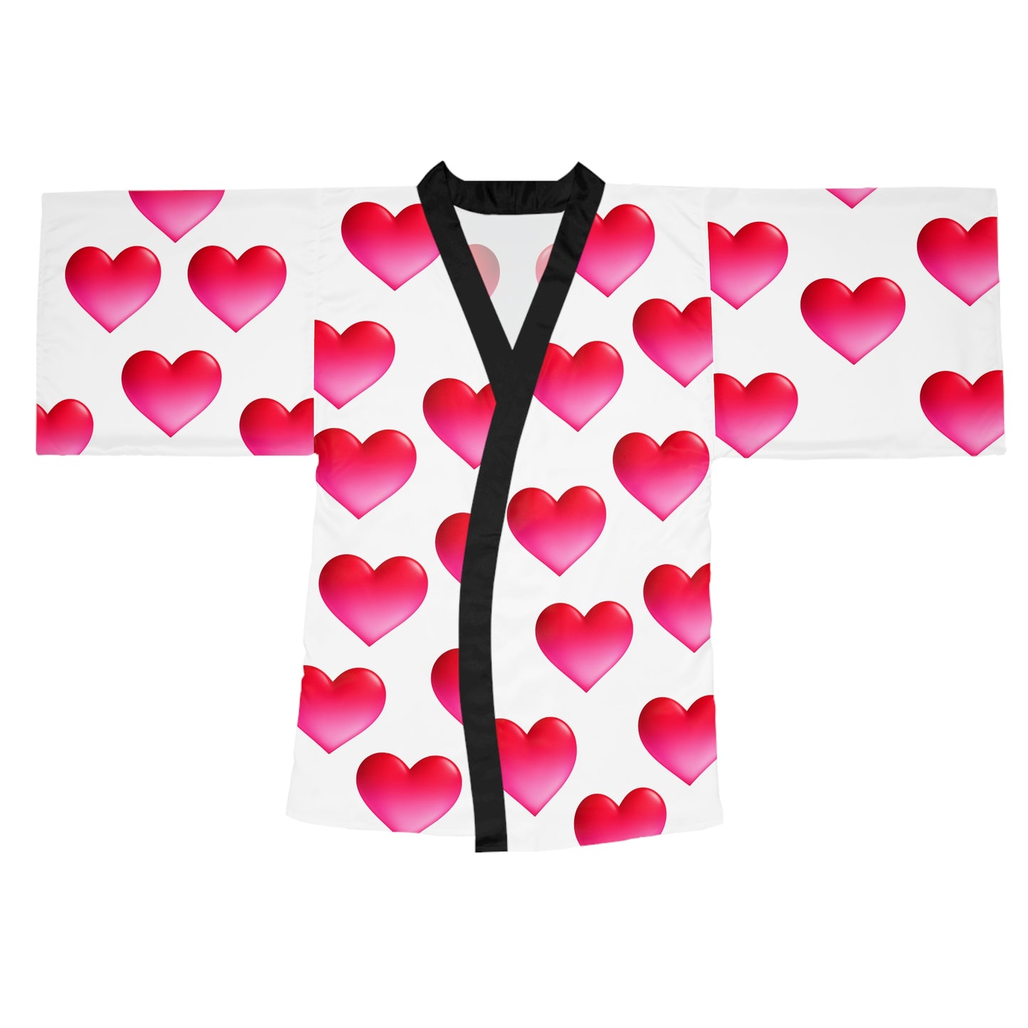 White martial arts uniform with black belt on a background of pink hearts