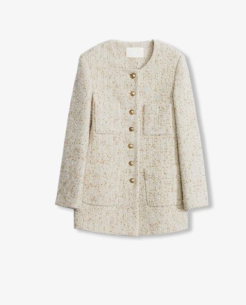 Heavy wool tweed high-end exquisite round neck patch pocket slim Chanel jacket for women-5