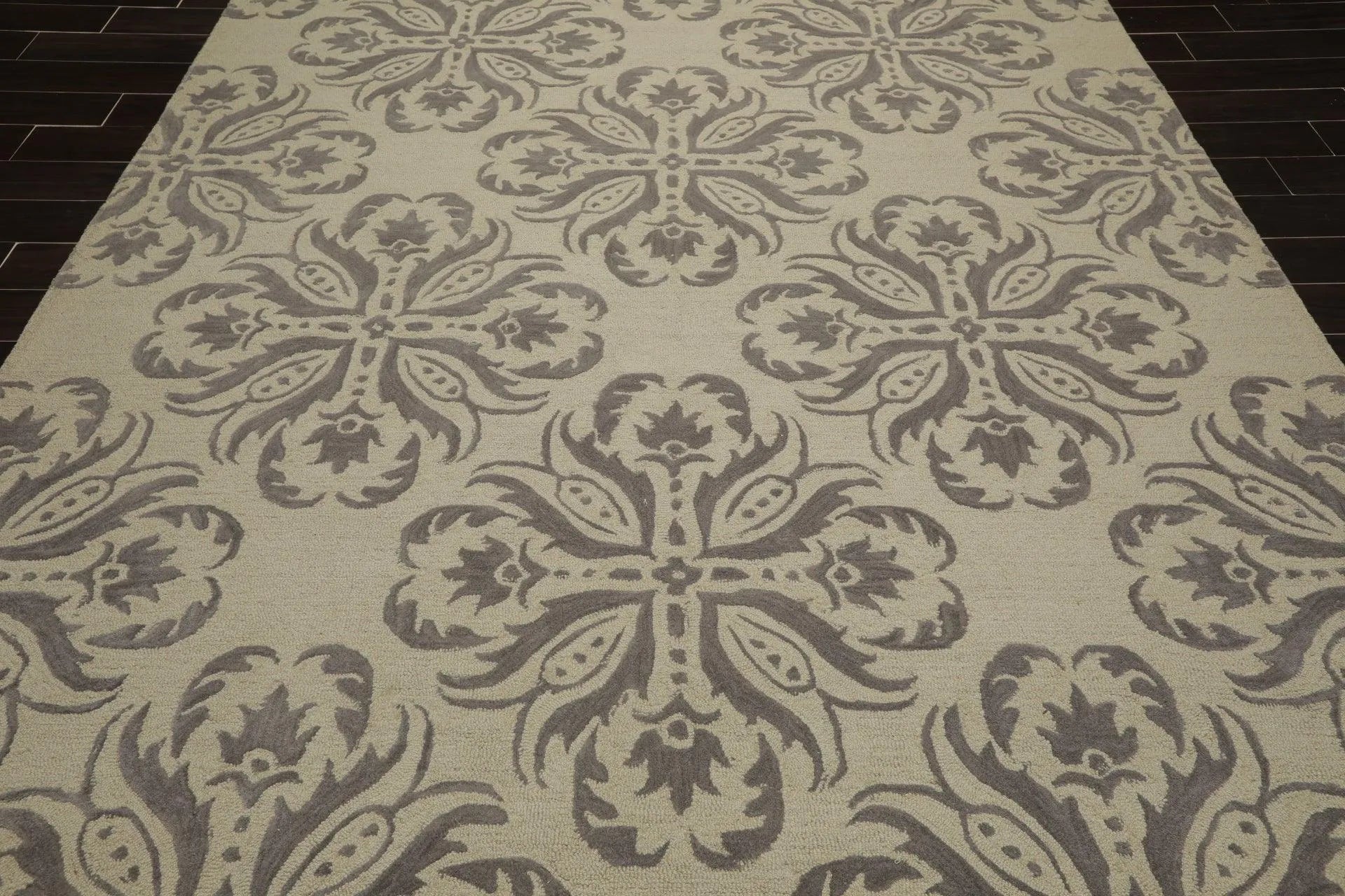 8' x 10' Handmade Wool Loop & Cut Pile Transitional Oriental Area rug Beige-4