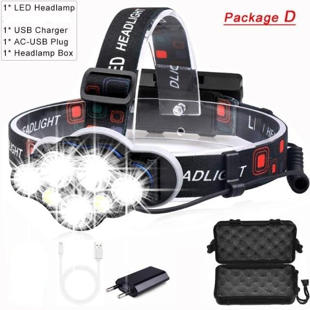 High Lumen Ultra Bright Powerful Rechargeable LED Headlamp  USB Head Lamp 7 LED Headlight Head Flashlight Waterproof Flashlight Head Torch For Outdoor Camping Cycling Running Fishing