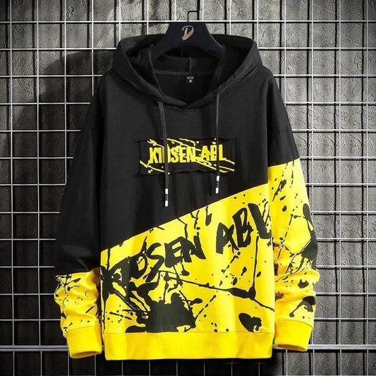 Black and yellow hoodie with 'KUSEN ABL' branding on a grid background