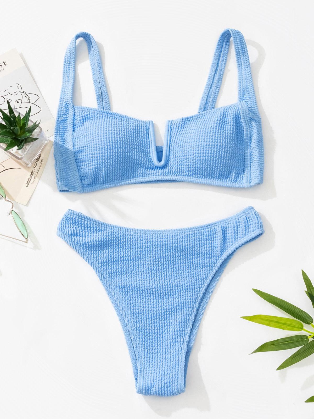 High Waist Bikinis Women Swimsuit Women High Waist Bikini Set Sports Bright Color Swimsuit Scoop Neck Cute Bathing Suit Swimwear Female Push Up Bikini Set Bathing Suit For Women