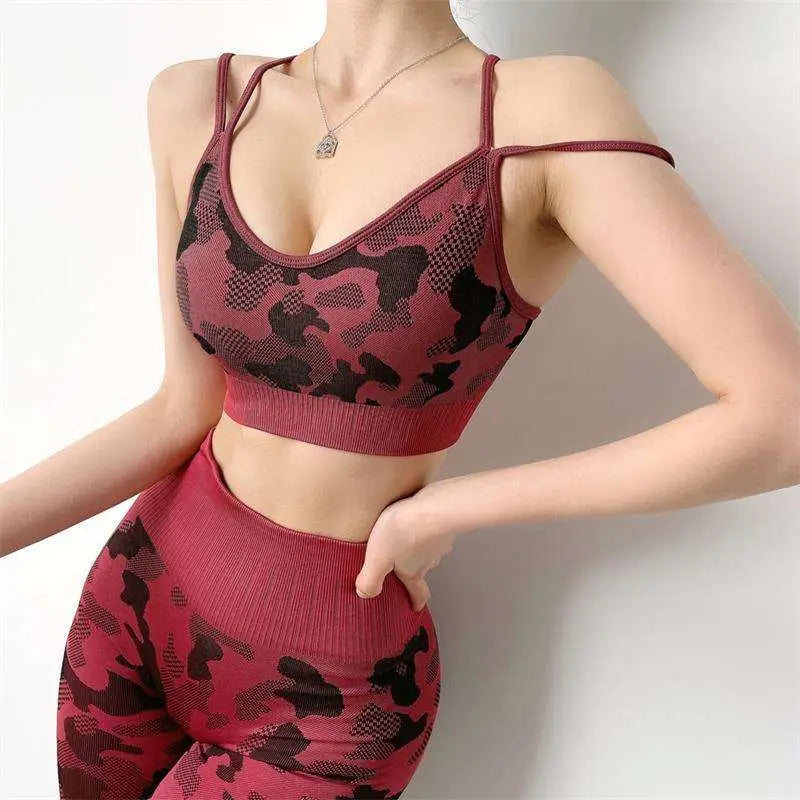 High Waist Camouflage Hip Lifting Fitness Pants Stretch Set