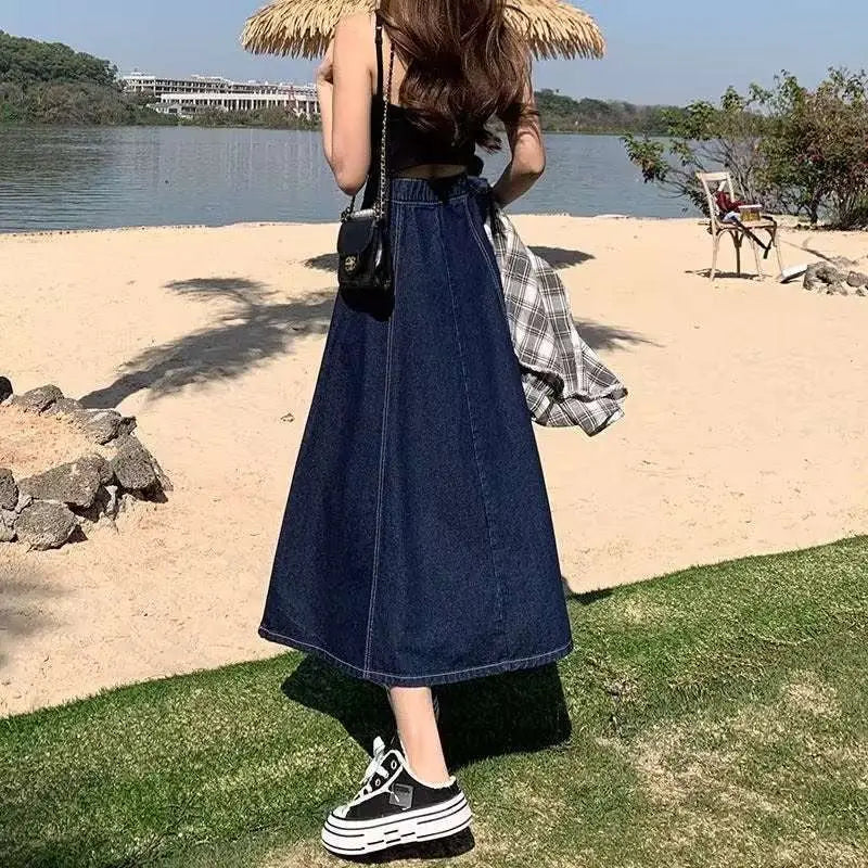 High Waist Flared Denim Skirt Women’s Mid-length