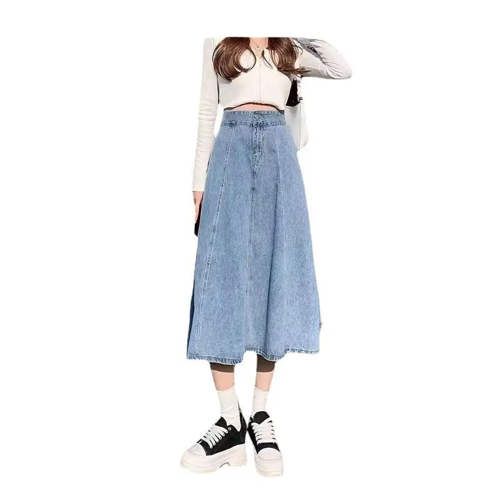 High Waist Flared Denim Skirt Women’s Mid-length