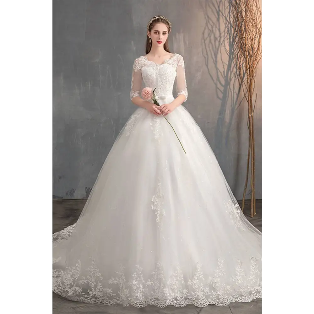 High Waist Lace Wedding Dress Trailing