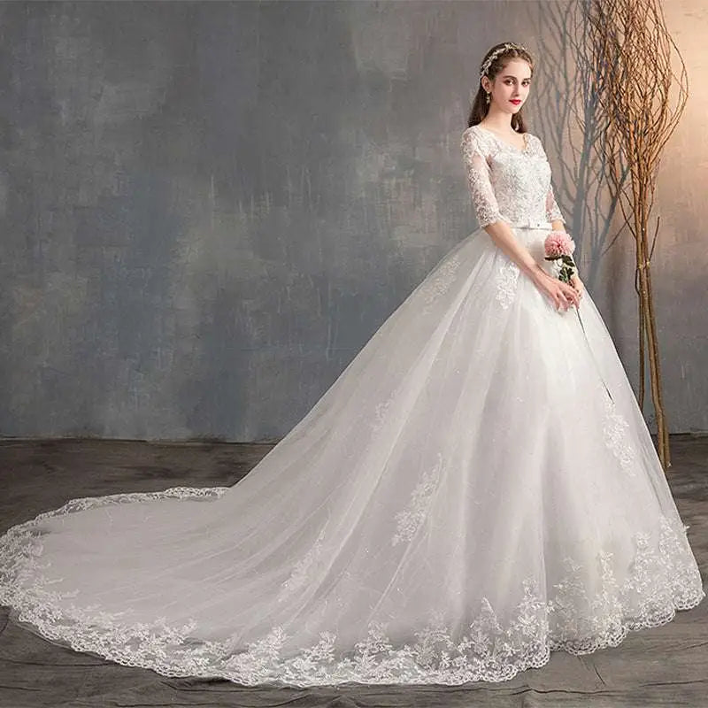High Waist Lace Wedding Dress Trailing