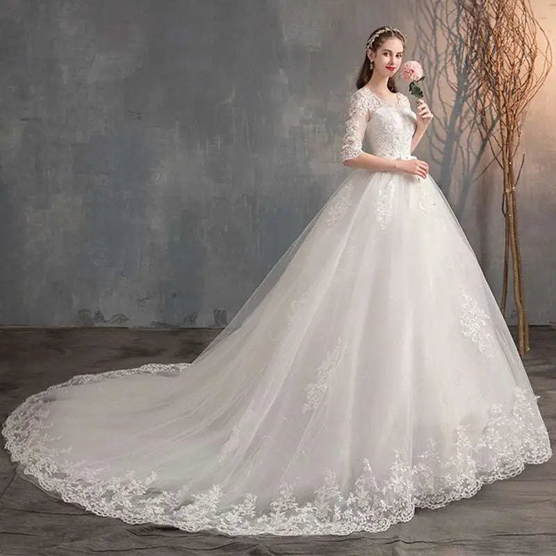 High Waist Lace Wedding Dress Trailing
