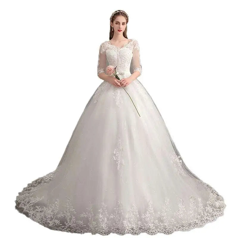 High Waist Lace Wedding Dress Trailing
