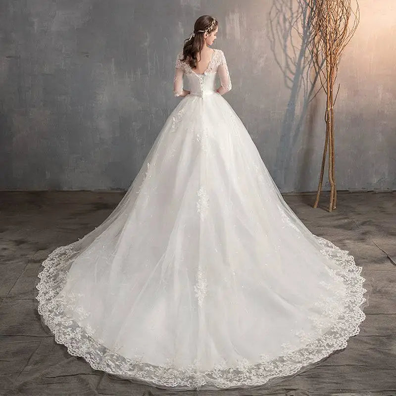 High Waist Lace Wedding Dress Trailing