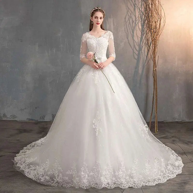 High Waist Lace Wedding Dress Trailing