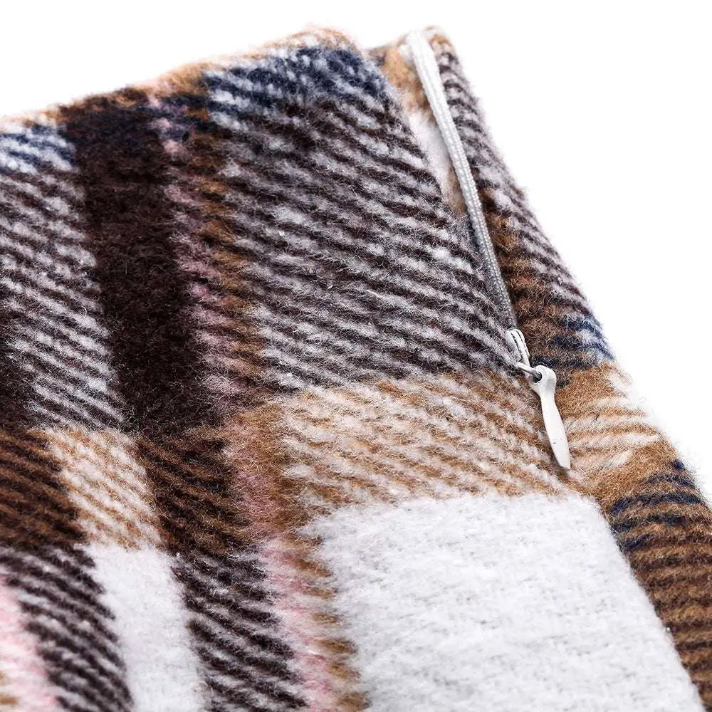 High Waist Plaid Tight Pencil Wool Mini Skirt