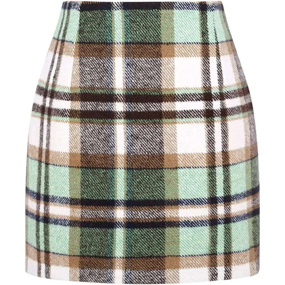 High Waist Plaid Tight Pencil Wool Mini Skirt