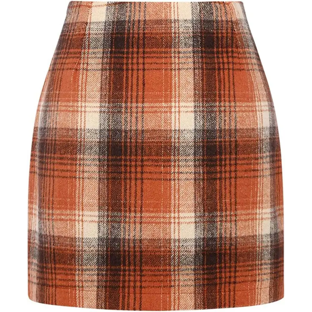 High Waist Plaid Tight Pencil Wool Mini Skirt