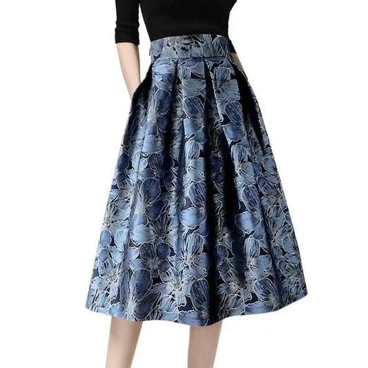 High Waist Slimming Jacquard Floral Midi Skirt