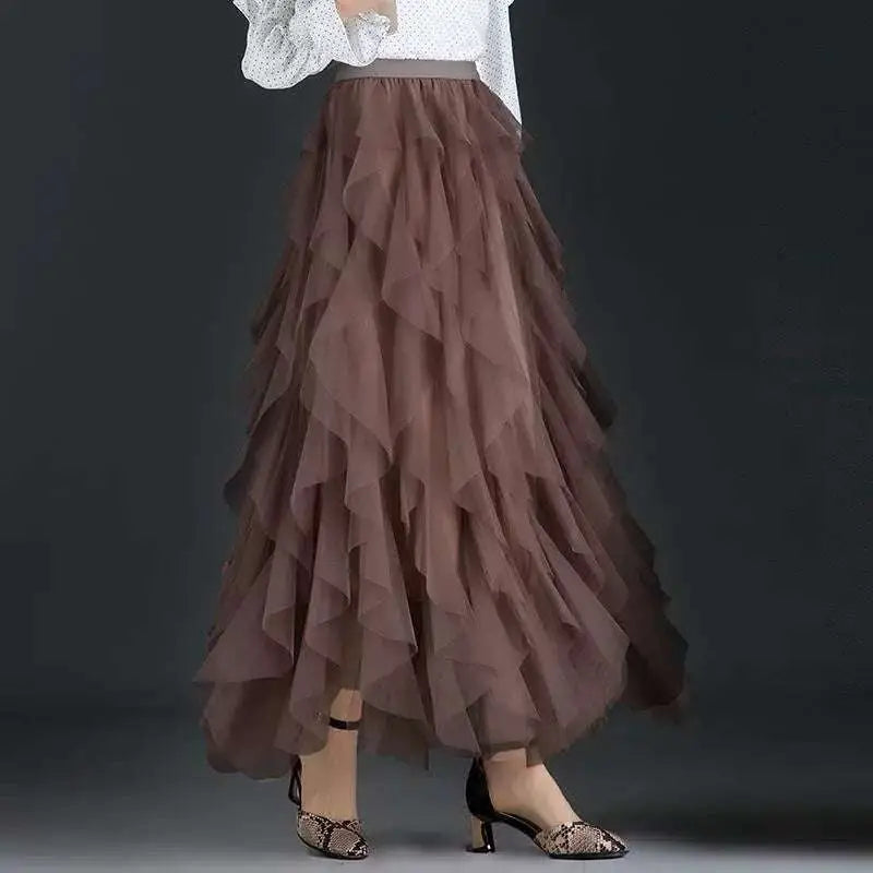 High Waist Tiered Pink Slimming Mesh Skirt