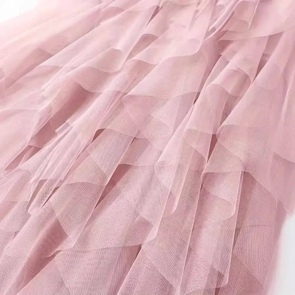 High Waist Tiered Pink Slimming Mesh Skirt