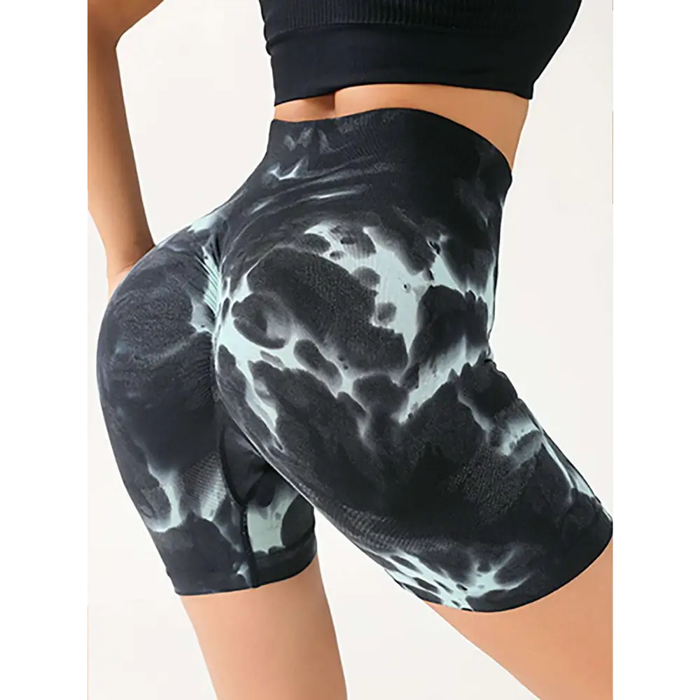 High Waist Tummy Control Tie-Dye Yoga Shorts
