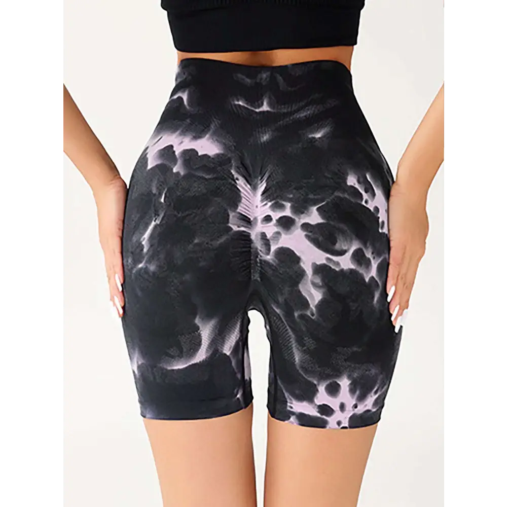 High Waist Tummy Control Tie-Dye Yoga Shorts