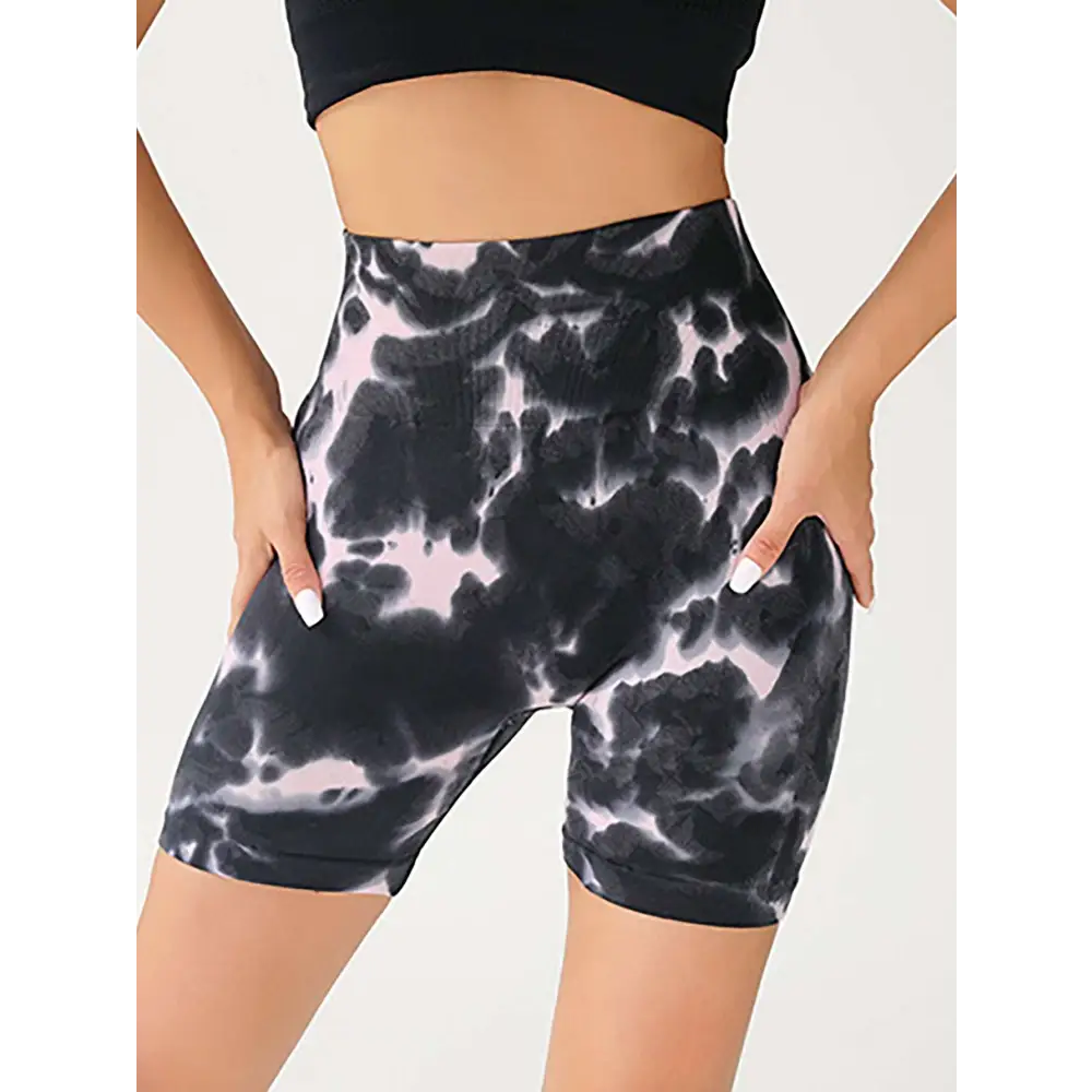 High Waist Tummy Control Tie-Dye Yoga Shorts