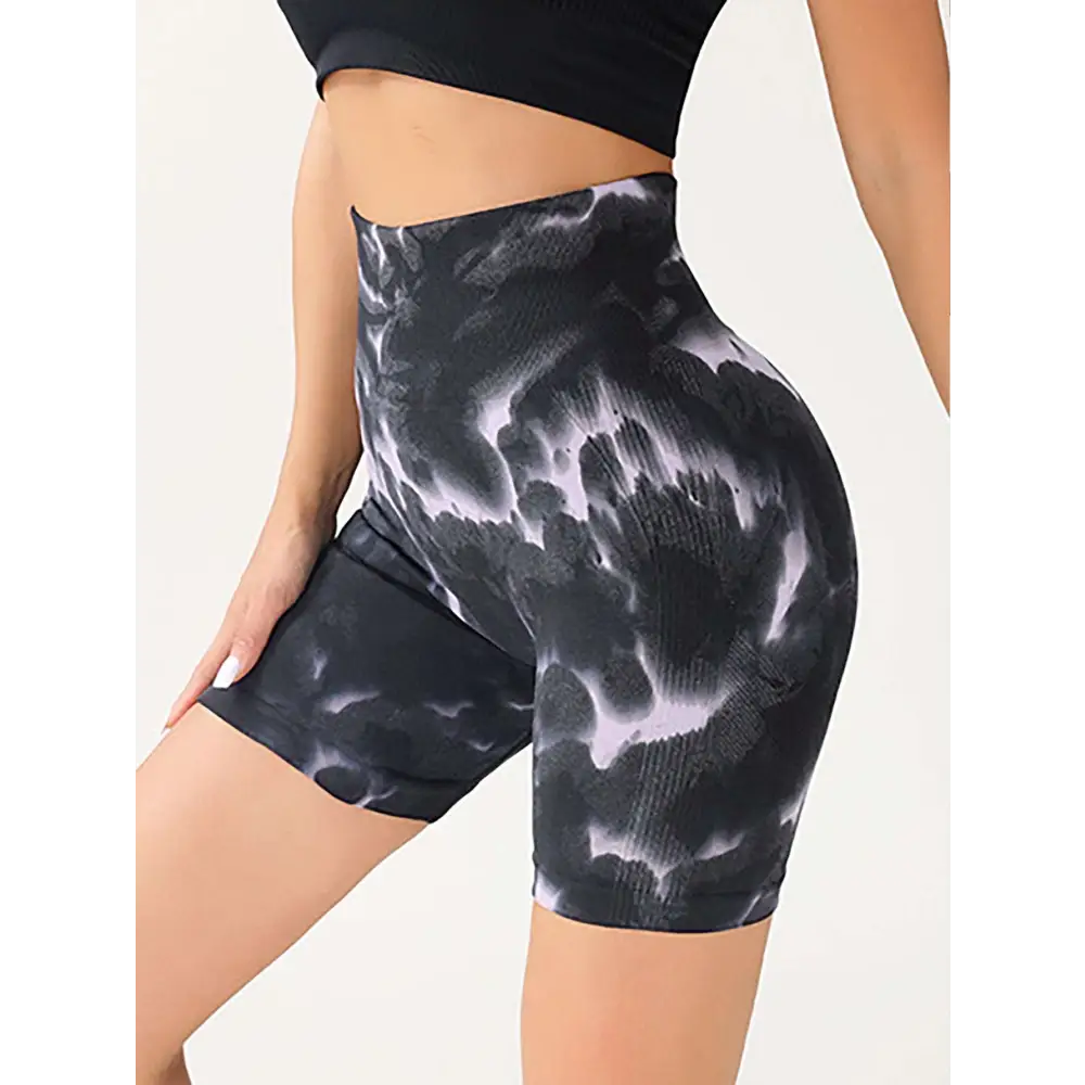 High Waist Tummy Control Tie-Dye Yoga Shorts