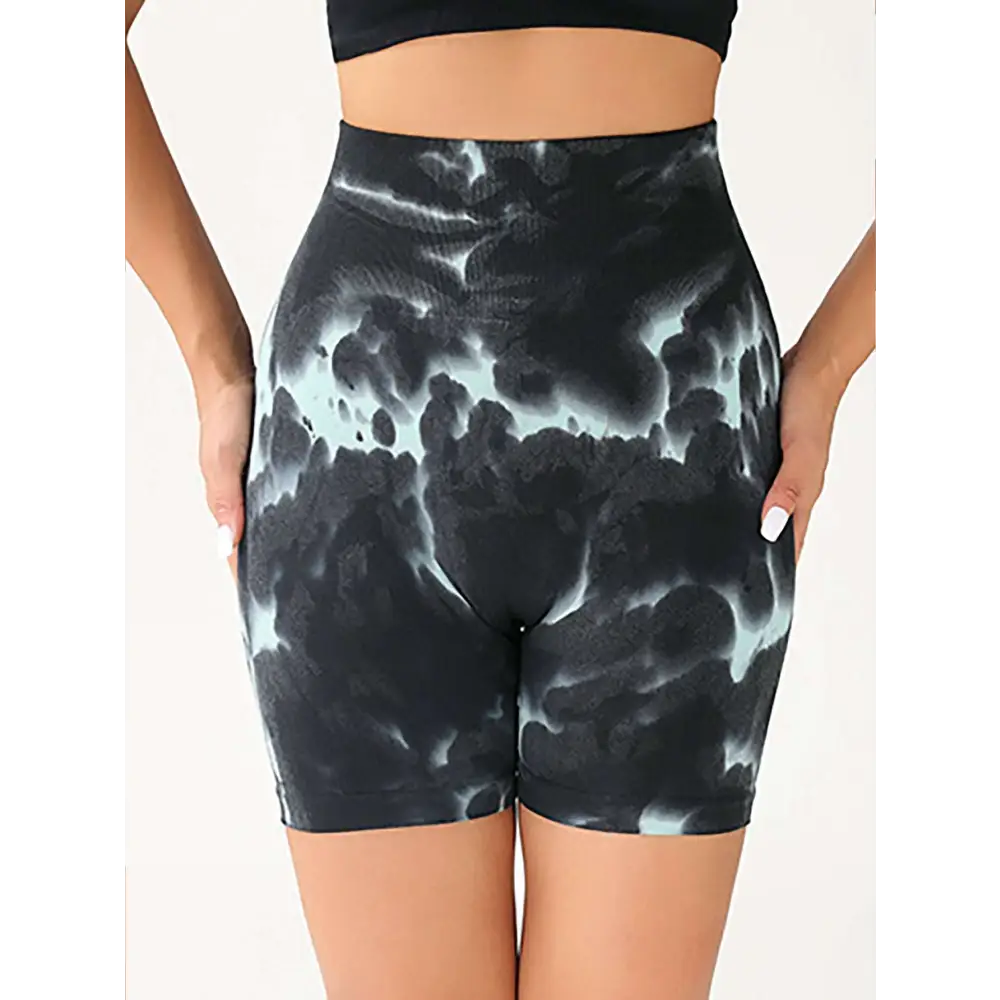 High Waist Tummy Control Tie-Dye Yoga Shorts