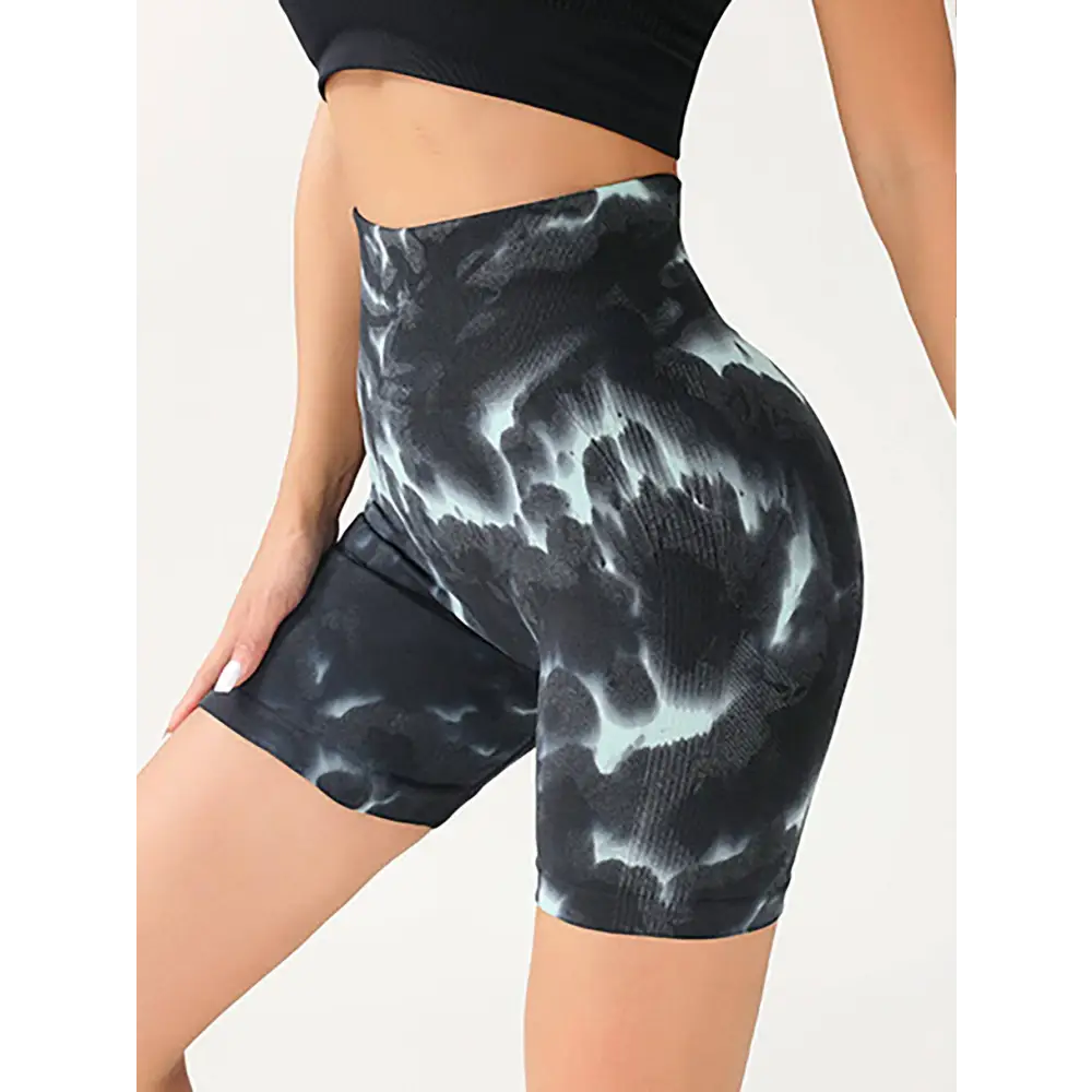 High Waist Tummy Control Tie-Dye Yoga Shorts