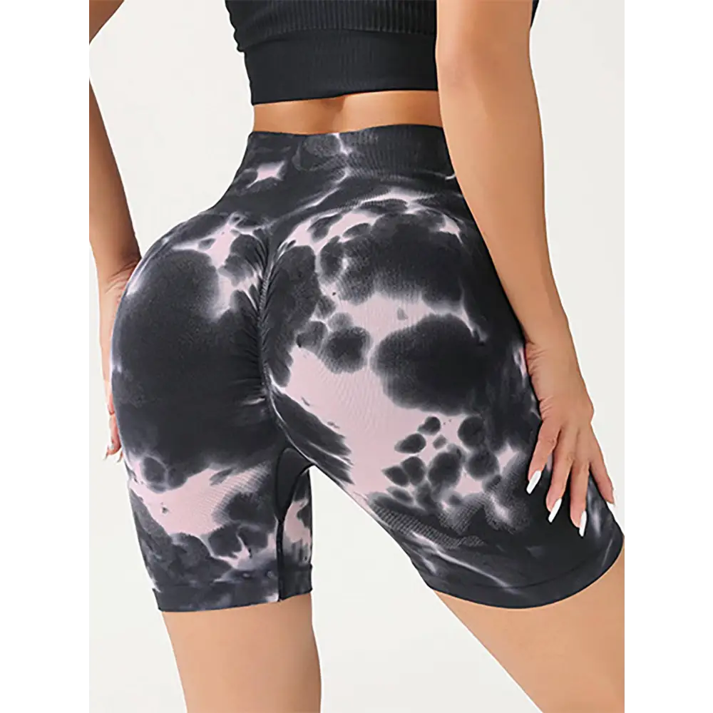High Waist Tummy Control Tie-Dye Yoga Shorts
