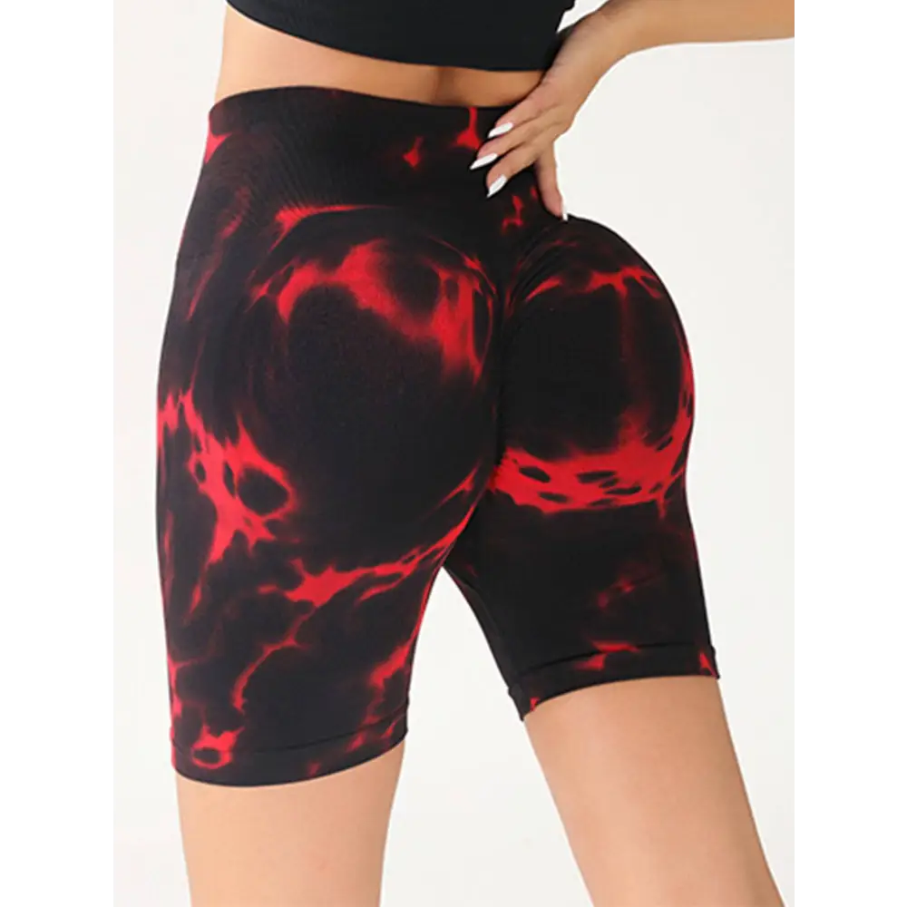 High Waist Tummy Control Tie-Dye Yoga Shorts
