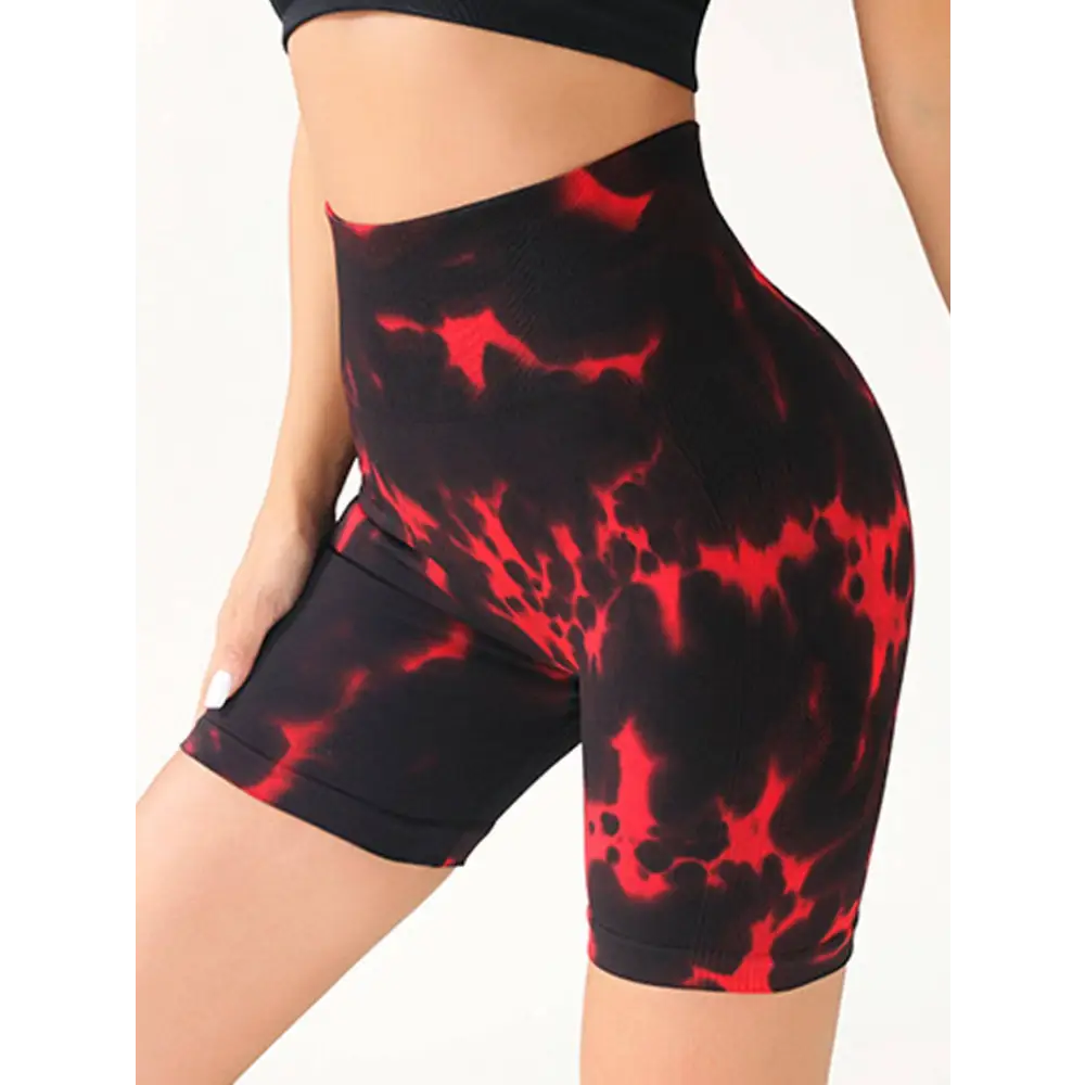 High Waist Tummy Control Tie-Dye Yoga Shorts