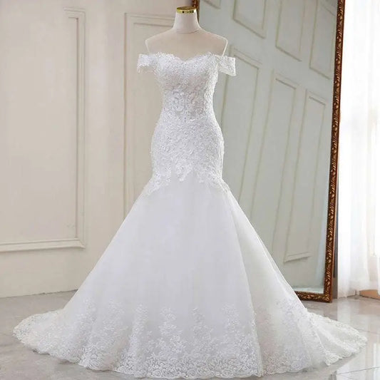 High Waist White Lace Mermaid Wedding Dress