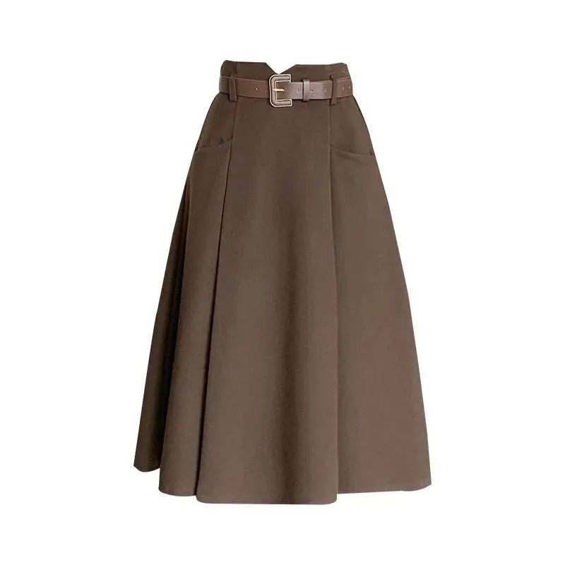 High Waist Woolen Umbrella Skirt with Belt