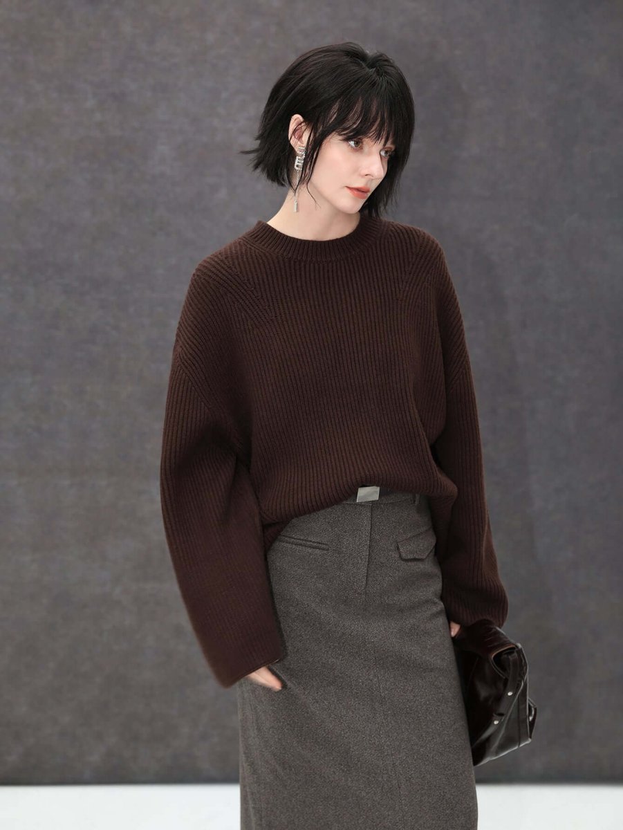 High-waisted Modern Charcoal Midi Skirt for Winter-1