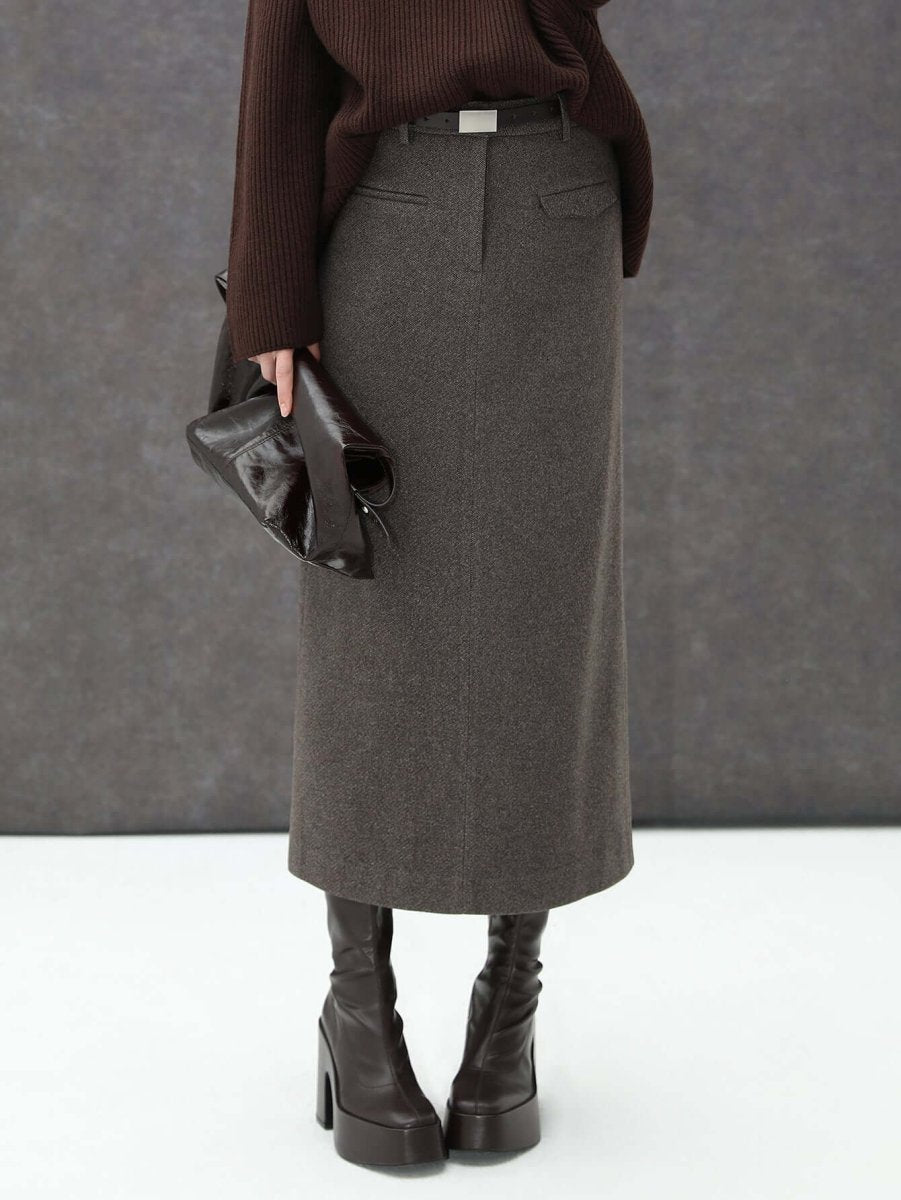 High-waisted Modern Charcoal Midi Skirt for Winter-2