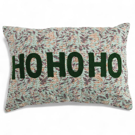 Ho Ho Ho Christmas Lumbar Throw Pillow with Suzani Pattern