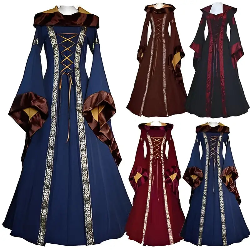 Hooded Medieval Revival Victorian Dress