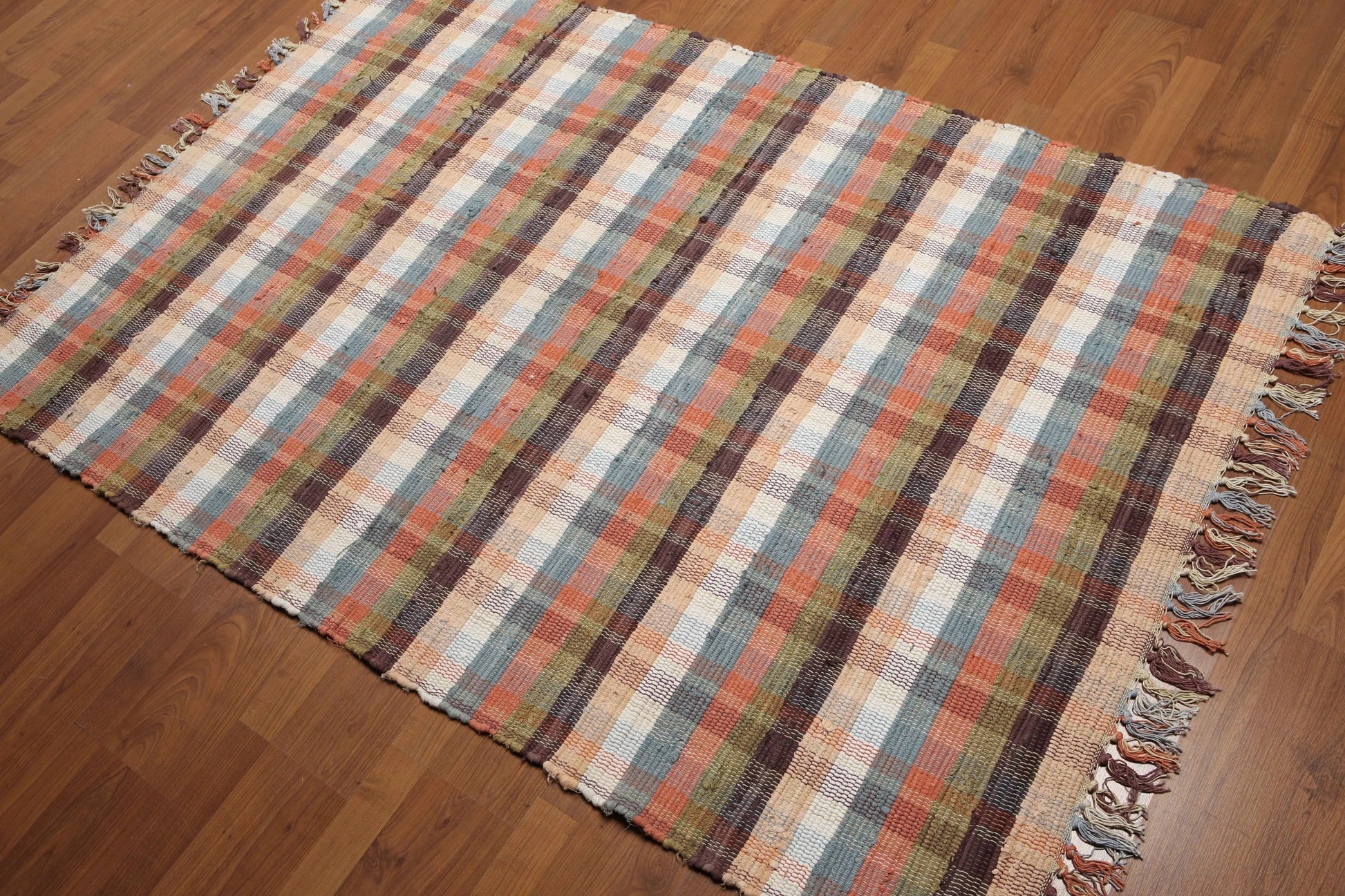 4' x 6' Hand Woven Reversible Dhurry 100% wool area rug Ivory-0