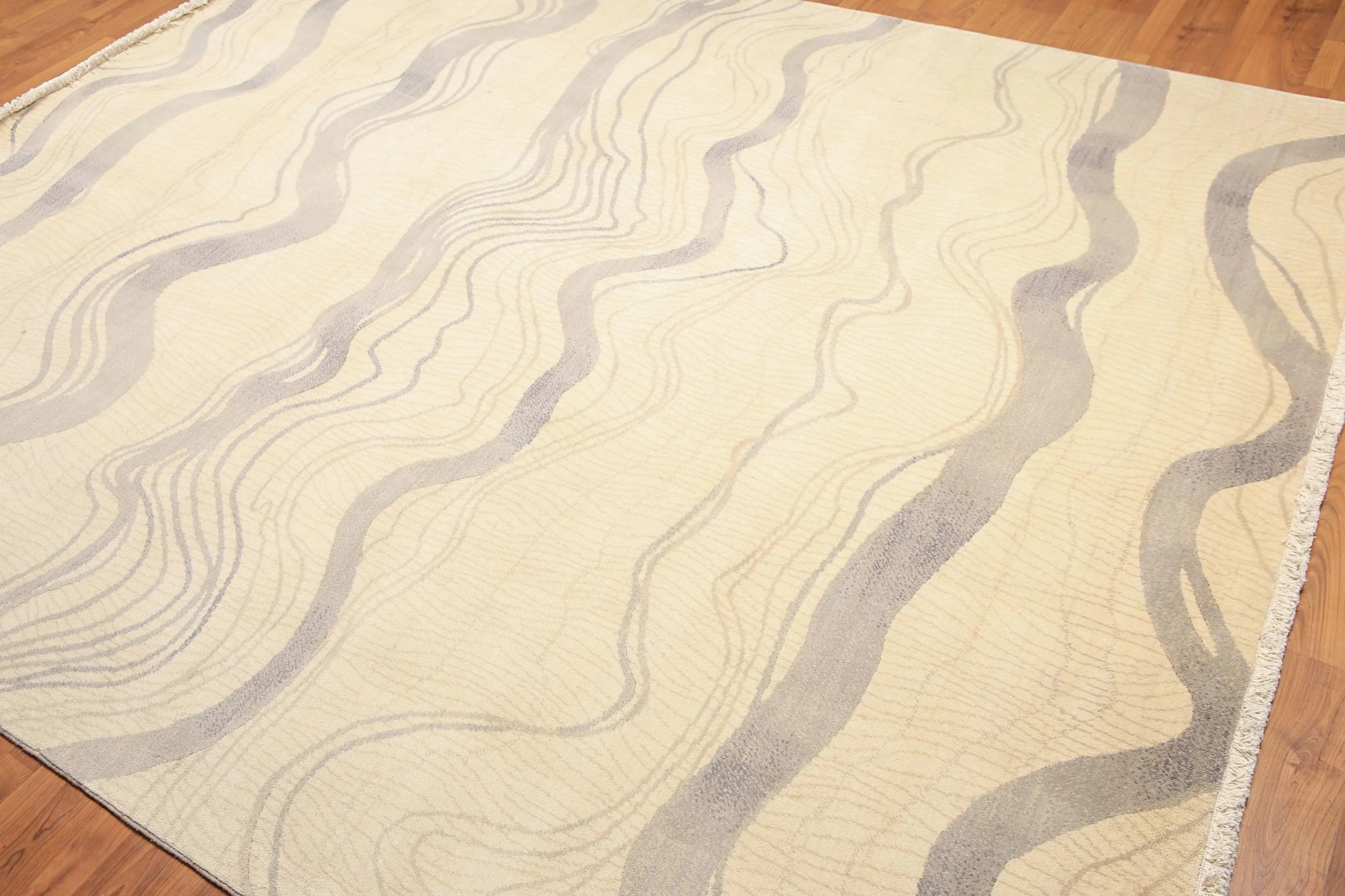 8x10 Ivory Hand Knotted Modern Sand Bars Abstract 100% Wool Pile Area Rug-3