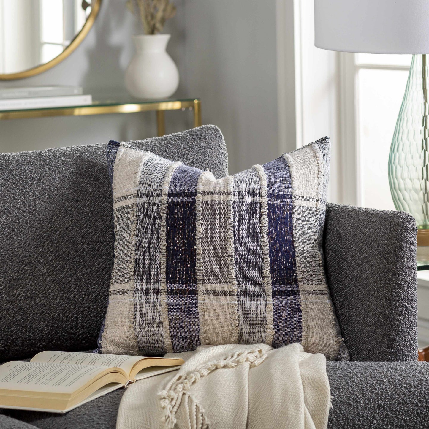 Harrells Navy Beige Plaid Accent Pillow-0