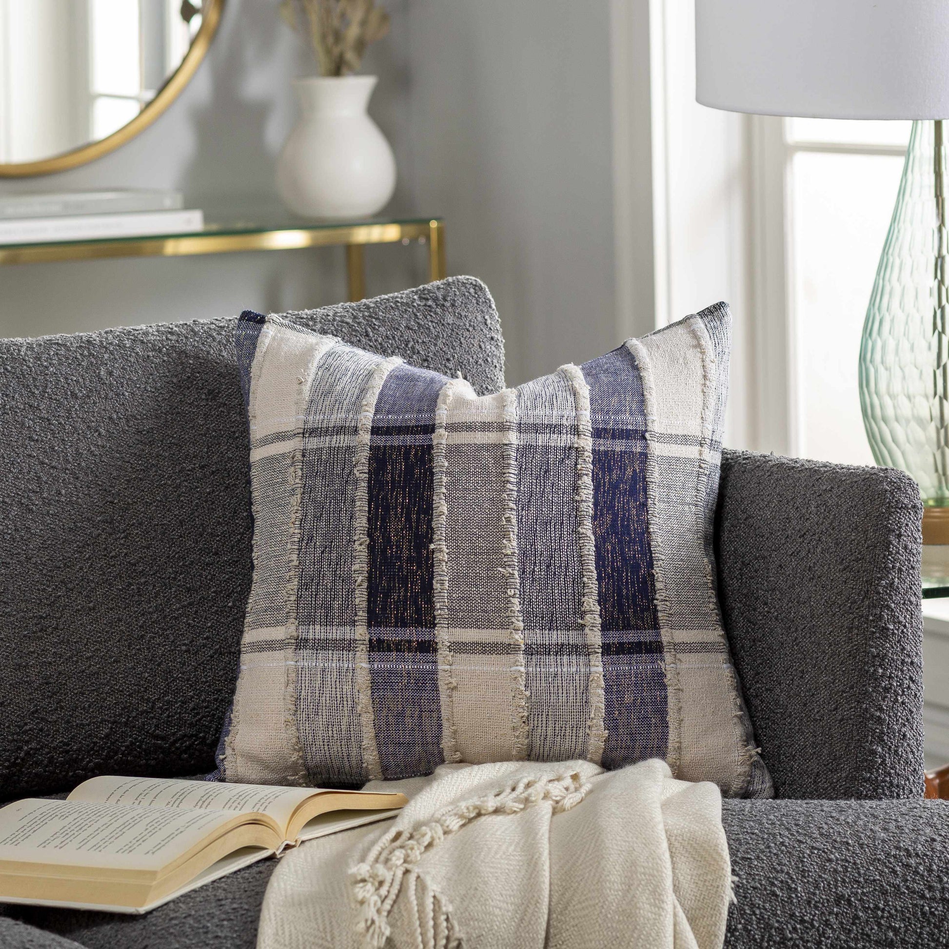 Harrells Navy Beige Plaid Accent Pillow-0