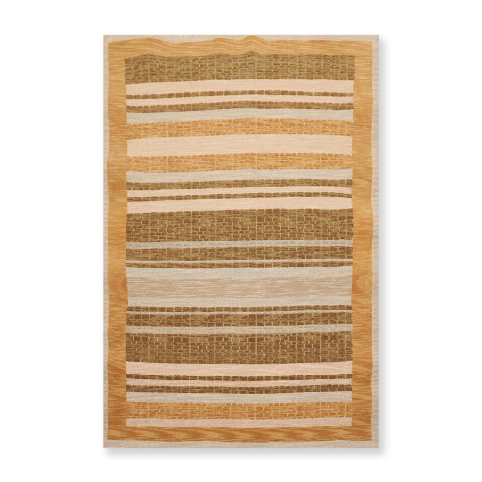 3'10" x 5'10" Hand Knotted Wool High Low Pile Area Rug Beige-2