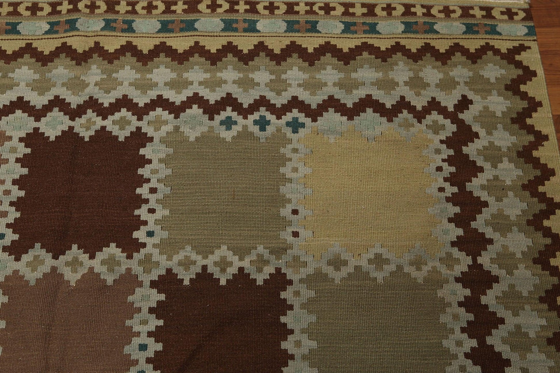 5'5" x 7'4" Handmade Turkish Kilim wool reversible Area rug Southwestern Aqua-4