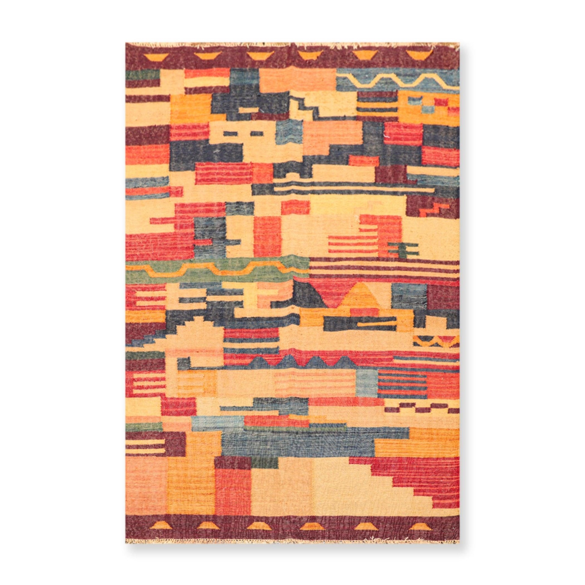 4' x 6'3" Hand Woven Wool Turkish Kilim Flatweave Area Rug Contemporary-4