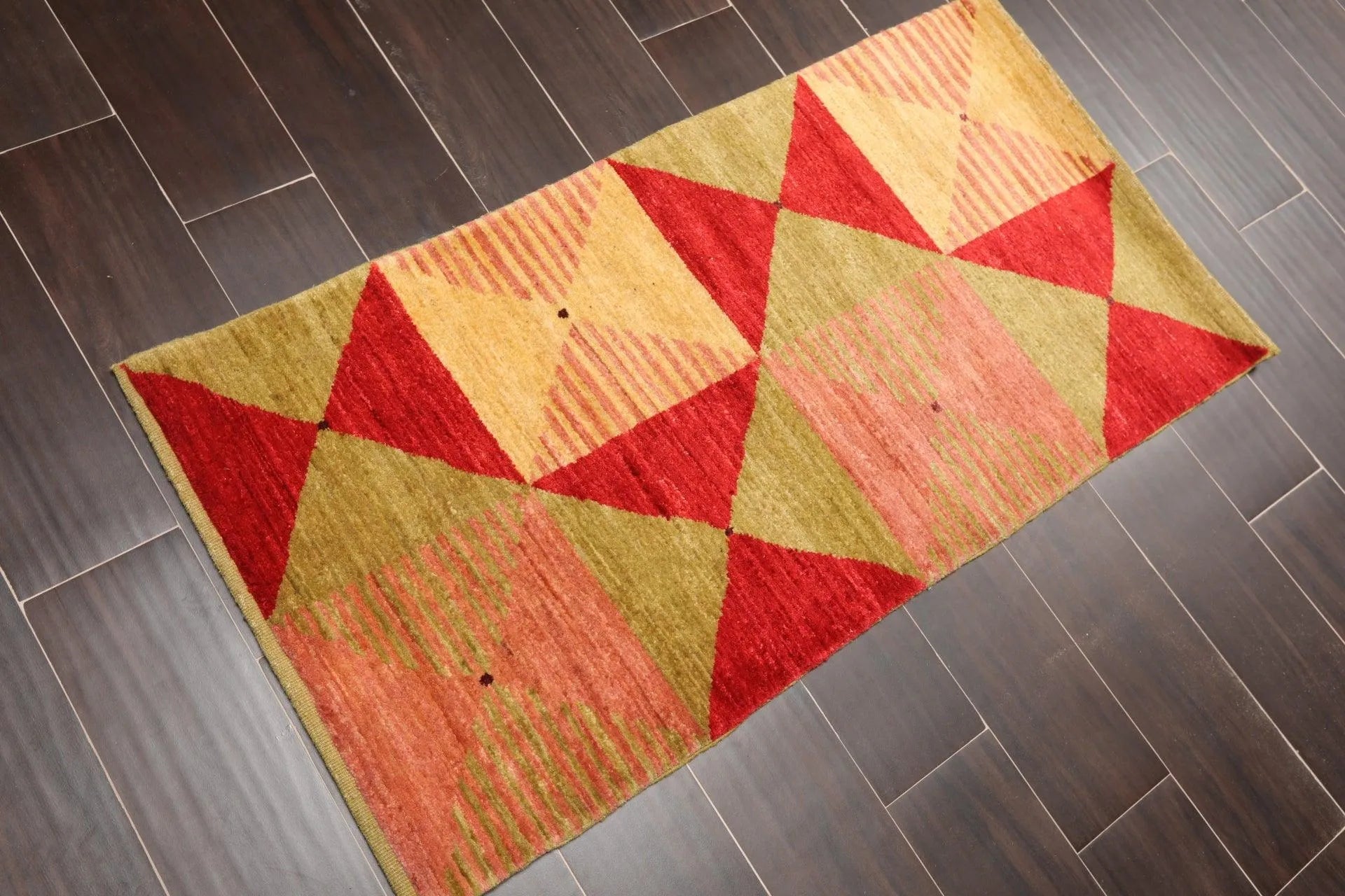 2'x4' Hand Knotted Contemporary Geometric Turkish Oriental Area Rug Gold-3
