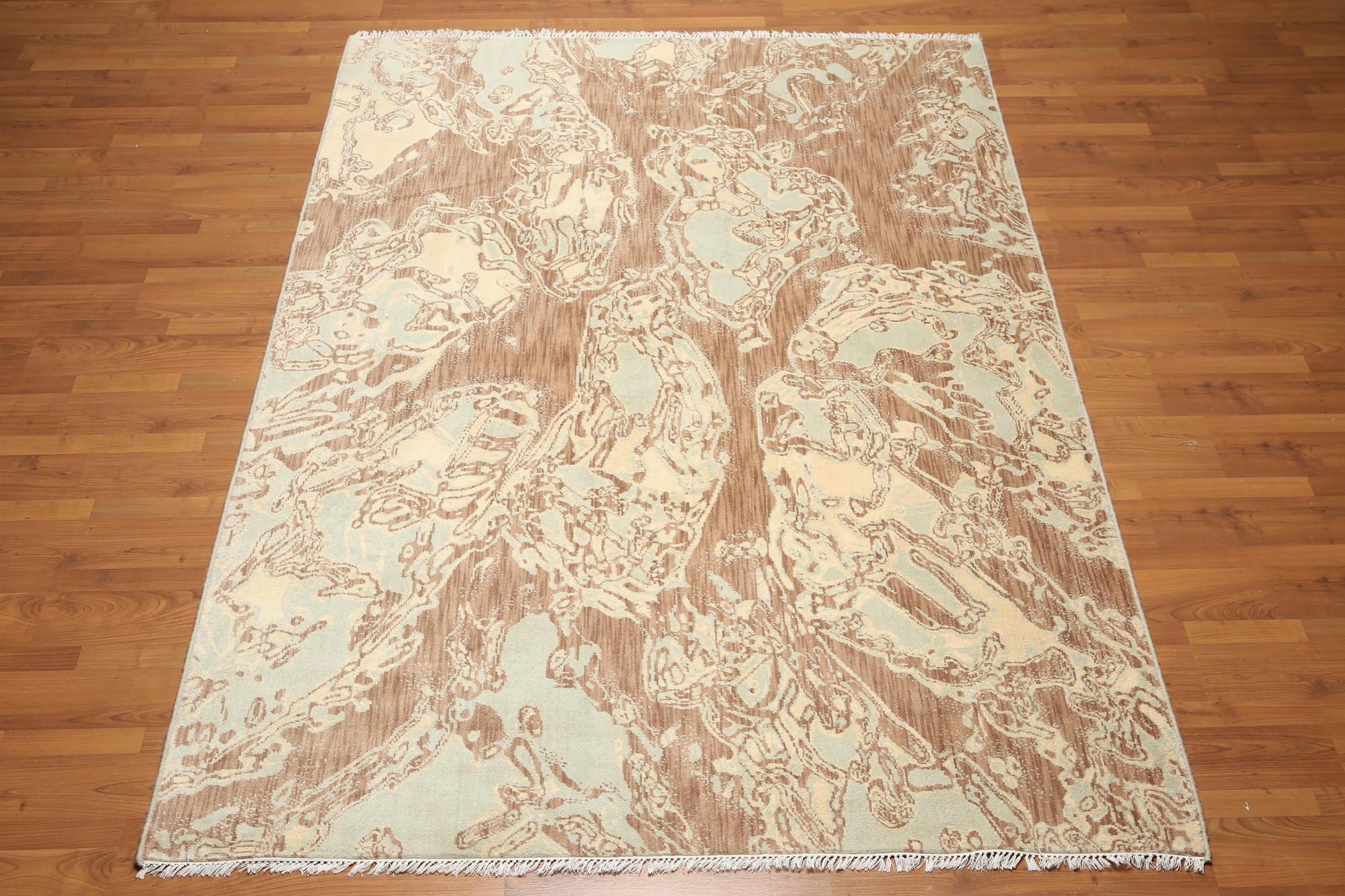 Hand knotted Oriental area rug 100% Wool pile Beige 6' x 9'-2