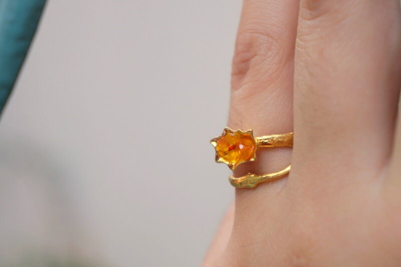 Tree Branch Ring with Orange Murano Glass, Sterling Silver Jewelry for Women, Adjustable-1