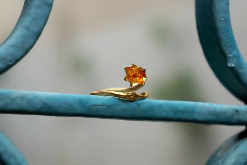 Tree Branch Ring with Orange Murano Glass, Sterling Silver Jewelry for Women, Adjustable-3
