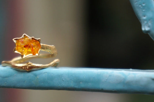 Tree Branch Ring with Orange Murano Glass, Sterling Silver Jewelry for Women, Adjustable-0