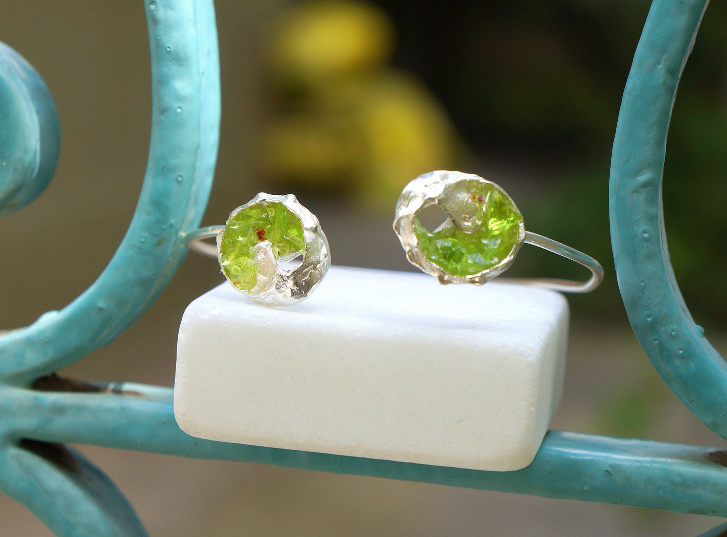 Green Murano Glass Bracelet: Sterling Silver, Adjustable Cuff-4