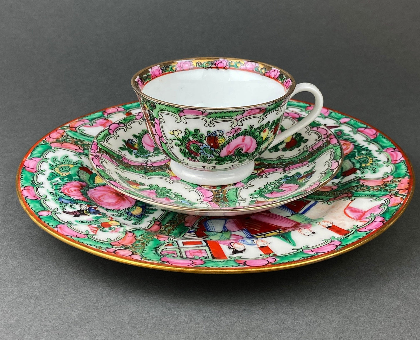 Vintage Asian Tea Set: Hand-Painted Serving Dishes, Hong Kong